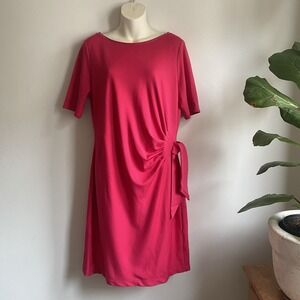 WHBM Rose Faux Wrap Side Tie Chemise Dress Short‎ Sleeve Dress Sz L